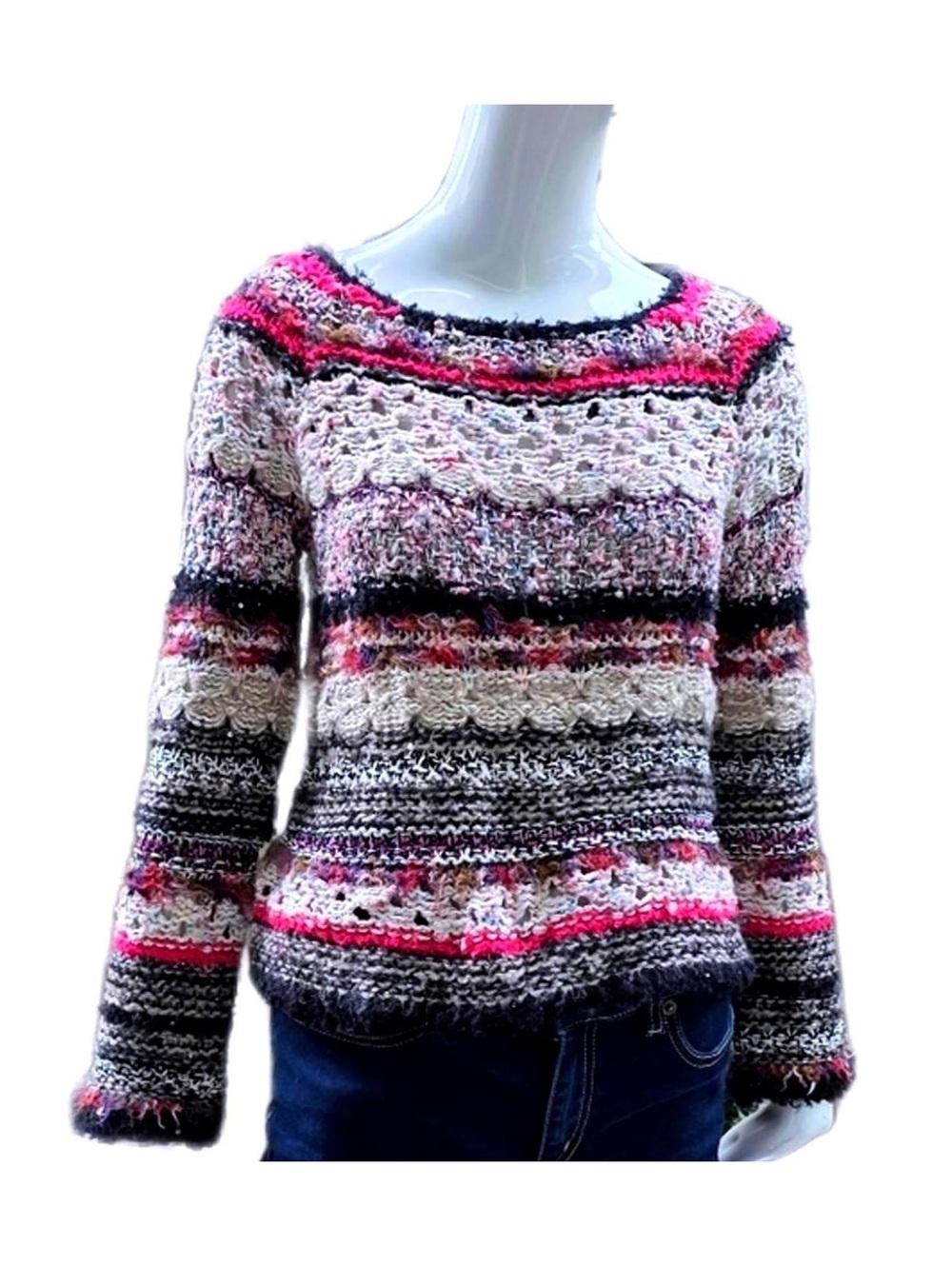 Anthro Sleeping On Snow Sequin Fair Isle Boucher Open Knit  Sweater. Small